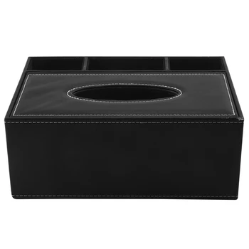 5X PU Kudede Box puldiga Omanik Multifunktsionaalne Desktop Korraldaja Pliiats Kääride Konteiner (Must)