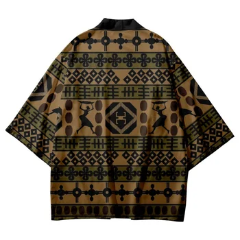 Streetwear Segast Geomeetriline Prindi Jaapani Samurai Kimono Jakk Traditsiooniline Rüü Mood Naised Mehed Haori Top Yukata