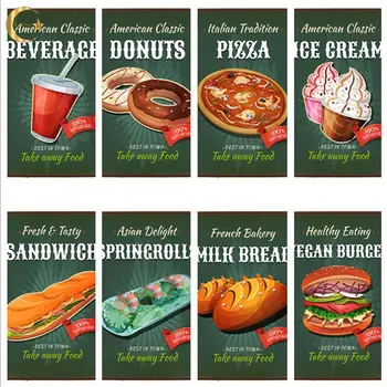 Pizza Burger Sandwich Metallist Tina Tahvli Kiirtoidurestorani Plakat Sushi Friikartuleid Retro Tahvel, Pubi, Baar, Köök Restoran Decor