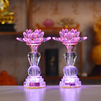 2tk Crystal Värvikas Lotus Lamp Teenetemärgi Home Plug-in Lamp Tarvikud Buddha Saal Lamp Kaunistused Traditsiooniline Tarvikud