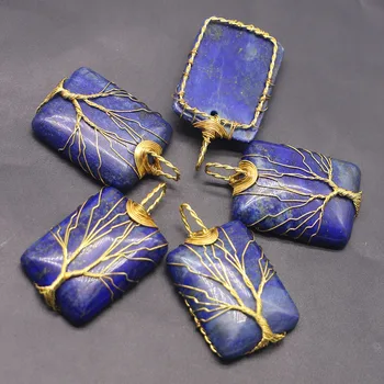 Müüa Looduslik Kivi Lapis Lazuli Square Kaelakeed Peen Ripatsid Kulla Traati Lõpetamise Käsitöö Elu, Võlu Ehted Hulgi-5tk