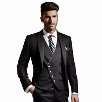 2024 Uusi Groomsmen Ülikond Must Rinnamikrofon Peigmees Tuxedos Meeste Ülikonnad, mis on mõeldud Pulm Parim Mees Jakk, Püksid, Vest 3 Tükki Terno Masculino