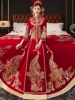 2023 Uue Kalli Luksus XiuHe Pulma-Ülikond Hiina Stiilis Dragon Phoenix Pidulik Kleit Tikitud Vintage Cheongsam HanFu Kleit