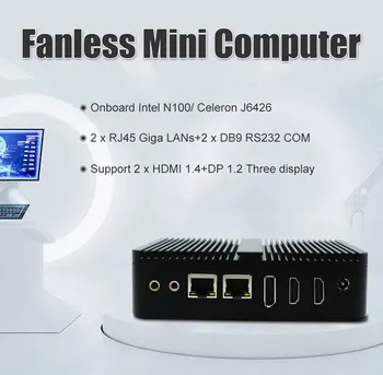 Eglobal Karm Tööstus-Fanless Mini PC Arvuti 12. Gen Intel N100 J6426 Win10 Win11 Desktop 2 Lan-2 Kom 3 Ekraan 500G SSD