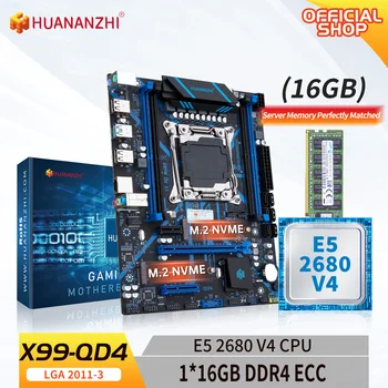 HUANANZHI X99 QD4 LGA-2011-3 XEON X99 Emaplaat Intel E5 2680 V4 1*16G DDR4 ECC Mälu Combo Kit Komplekt NVME
