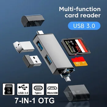 7 in 1 Card Reader USB 3.0 C-Tüüpi SD TF-Mälukaart Flash Drive Adapter ARVUTI Sülearvuti Tarvikud Smart Multi Lugejaga