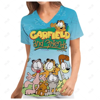 Suvel Naiste 2023 Koomiks Garfield Prindi Õde Ühtne Top Vintage Print T-Särk V-Kaelus Naissoost Õde Ühtne Top