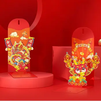 Käsitöö 3D Punane Ümbrik Traditsiooniline Lohe Muster Dragon Punane Tasku Hiina Draakon Aastat Õnnistus Kott Partei Kingitused