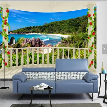 beibehang seina paber Custom foto kleebised, tapeedid murals euroopa rõdu island sea view 3d TV taustaks de papel parede
