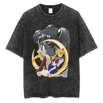 Meeste Pestud Tshirt Mood Vintage Jaapani Anime Sailor Moon Prindi Mõõdus T-Särk Streetwear Hip-Hop Harajuku Puuvill Tees
