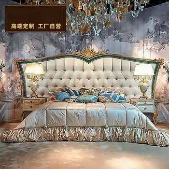 Prantsuse klassikaline kangast voodi Euroopa luksus printsess voodi Villa magamistoas täispuidust pulm voodi