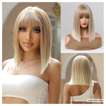Parukas juuksed seatud Euroopa ja Ameerika stiilis Qi tukk blond kalle keskmise pikkusega sirged juuksed parukas