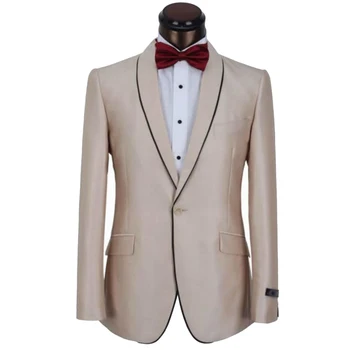 Custom MADE TO MEASURE meeste ülikond,ERITELLIMUSEL Šampanja sobib üks nupp salli rinnamikrofon musta äärt(jakk+püksid+lips+tasku squaure)