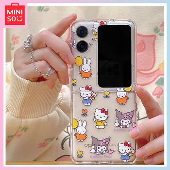 Miniso Anime Hellokitty Sobib Samsung Zflip5 Telefoni Juhul Kokkuklapitavad Ekraan Zflip4 karpi Läbipaistev Anti Tilk