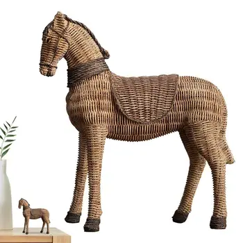 Dekoratiivsed Hobuse Kuju Imitatsioon Rotangist Muster Realistlik Hobuse Kuju Mänguasi Vastupidav Vaik Ornament Seisab Hobune Skulptuur