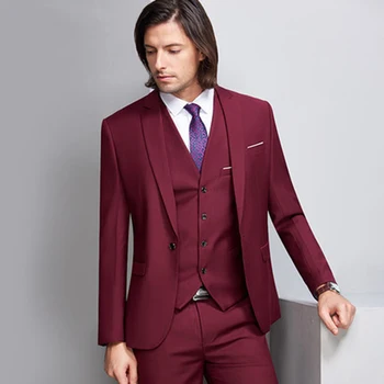 Punane Meeste Ülikonnad Groomsman Sobiks Pulma-Ülikond Ametlik Meeste Ülikond Slim 3 Tükki Komplekti (Jope+Püksid+Vest) Kostüüm Homme