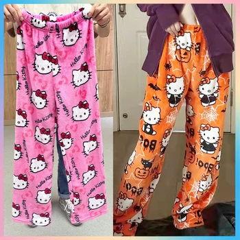 2023 Miniso Sanrios Hello Kitty Pidžaama Flanellist Sooja Isolatsiooni Mood Püksid Anime Multikas Vabaaja Kodu Püksid Sügis Kingitused