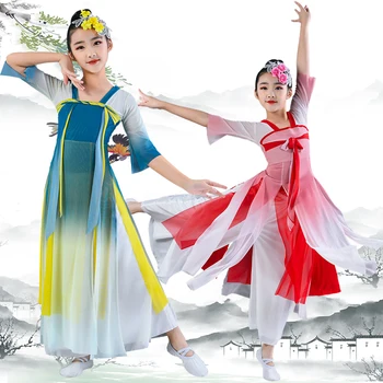 Hiina Iidse Hanfu Tüdrukute Sinine Roosa Kostüümid Kalle Lihtne Tantsu Tavade Laste Kung Fu Traditsioonilise Stiili Varustus
