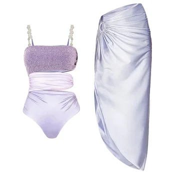 2023 Uus Pearl õlarihm Cutout Läikiv Tekstuur Ühes Tükis Ujumistrikoo ja Seelik Suvel Supelrõivad Naiste Beachwear trikoo