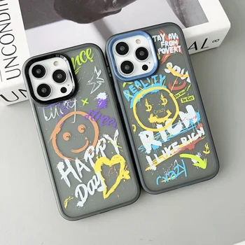 Graffiti Smiley Telefon Case For Iphone 14 13 12 11 Pro Max Katte Luksus Topelt Stiilne Mood Põrutuskindel Põrutuskindel Fundas Juhul