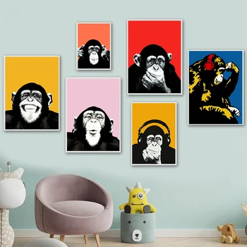 Naljakas loomade Orangutans Seina Art Lõuend Maali Põhjamaade Pop Art Plakatid ja Pildid Seina Pildid elutuba Home Decor