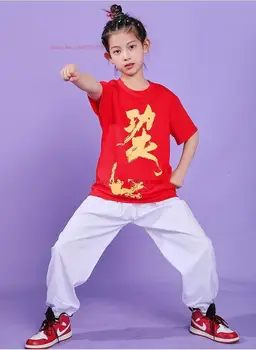 2024 hiina traditsioonilise wushu kostüüm riigi dragon prindi kid tai chi kungfu vormirõivad, särk+püksid komplekt võitluskunstide varustus