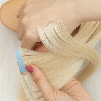 #60 Plaatina Blond Nähtamatu Kleeplint aastal Laiendid juustest Süsti Tape in juuksepikendusi PU Koelõngaga Lindi Harjaga, 10tk/pakk