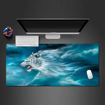 Gaming Mouse Mat Abstraktne Sinine Valge Tiiger 800x300mm Suur hiirepadi koos mittelibiseva Kummist Õmmeldud Servad Kodu-Kontoris Töötamise