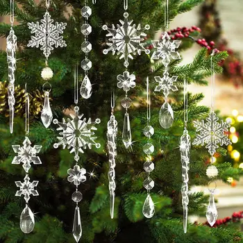 Korduvkasutatavad Icicle Teenetemärgi Pidulik Puhkus Xmas Tree Rippuvad Ornament Vanik Akrüül Lumehelves Sise-Jõulud