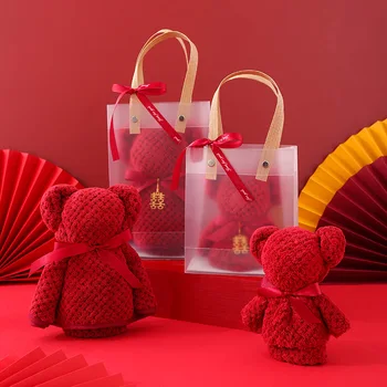 Punane Bear gift box vein punane rätik sõbrannadega pruutneitsi käsi-rõõmus pulm kingitus kasti+kott