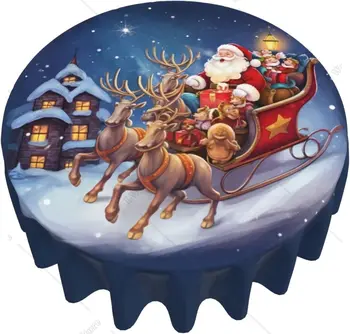 Jõulud Põhjapõdrad Lumehelbed Ümmargune Laudlina 60 Santa Claus Pestav plekikindlad Laud Lapiga Halloween Decor