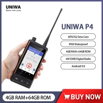 UNIWA P4 Nutitelefoni DMR-4W Analoog Walkie Talkie, Veekindel 4.0 Tolline 4GB+64GB MT96762 Okta Core Android 9 Mobiiltelefoni 3000mAh NFC