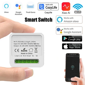 Mini Wifi Smart Switch DIY tulede Lülitid 2-Tee-Kontrolli Traadita Smart Home Kaitselüliti Koos Alexa Google ' i Kodu Cozylife Xiao Ai APP