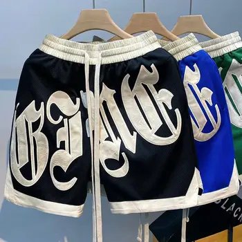 Y2K Mens korea Streetwear Põlvpüksid Kirja Tikandid Harajuku Lühikesed Püksid Jõusaal Grunge Sweatpants Sport Bermudas lühikesed Püksid Riided