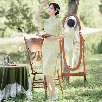 2023 primavera Jacquard Cheongsam Elegantne Mood Paranenud Värske Noor Hiina Kleit Tulemuslikkuse Foto Qipao Naistele