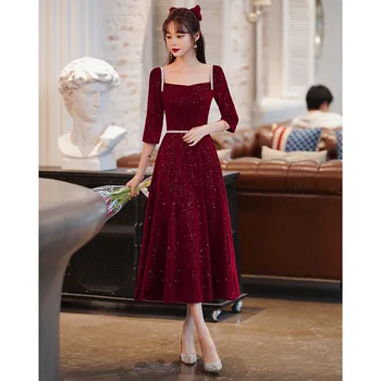Burgundia Vintage Pulmapidu Kleit Varruka Pikkus Vestidos Elegantne Klassikaline Cheongsam Naiste Kaasamine Terviseks Riided Tanssiaiset Kleidid