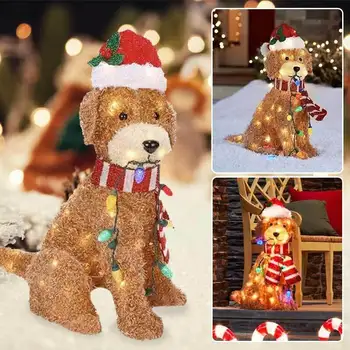 Jõulud Goldendoodle Koer Süttib Väljas Figuriin Aed Maa Lambi Decor 2024 Uus Aasta Navidad Outyard Hõõguv Ornament
